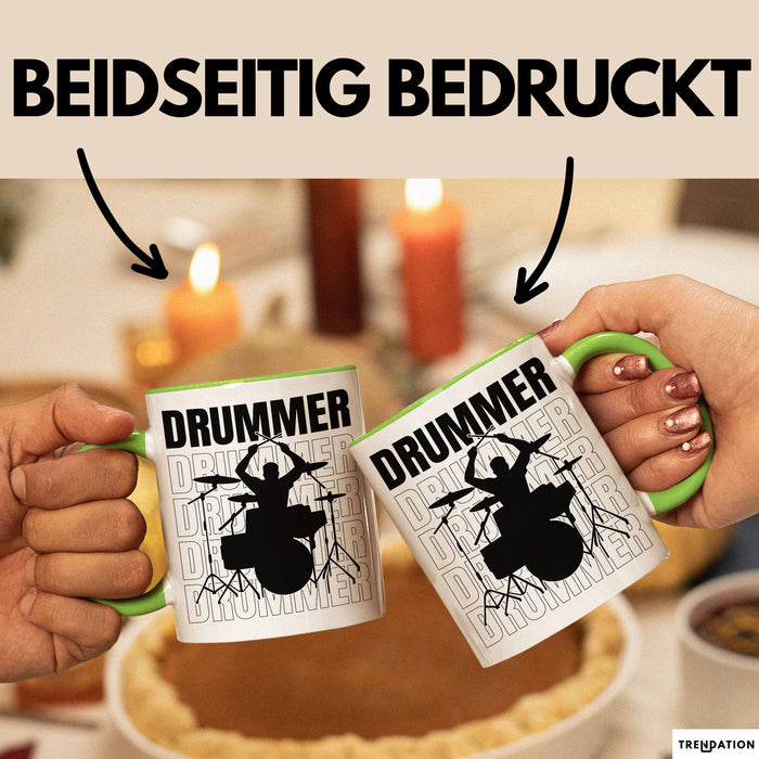 Drummer Schlagzeug-Spieler Geschenk Tasse Geschenkidee Kaffee-Becher Schlagzeuger Grün Trendation