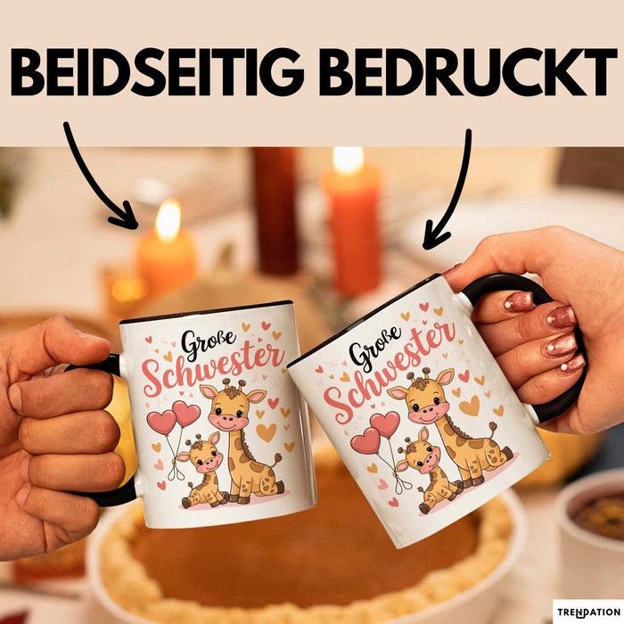 Big Sister Ältere Geschwister Schwestern Giraffe Tasse Becher Geschenk Lustige Geschenkidee Spruch Big Sister Schwarz Trendation