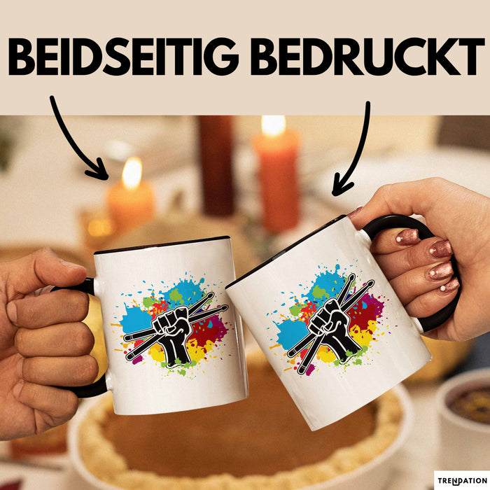 Schlagzeug-Spieler Geschenk Drummer Tasse Geschenkidee Spruch Bunte Farben Schlagzeuger Schwarz Trendation