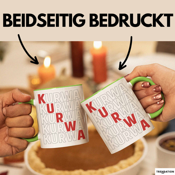 Kurwa Tasse Polen Polska Kaffee-Becher Grün Trendation