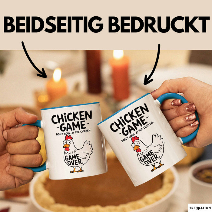 Sarkistisches Huhn Tasse Geschenk Lustige Geschenkidee Spruch Hühnerspiel Schau Nicht Auf Das Huhn Blau Trendation