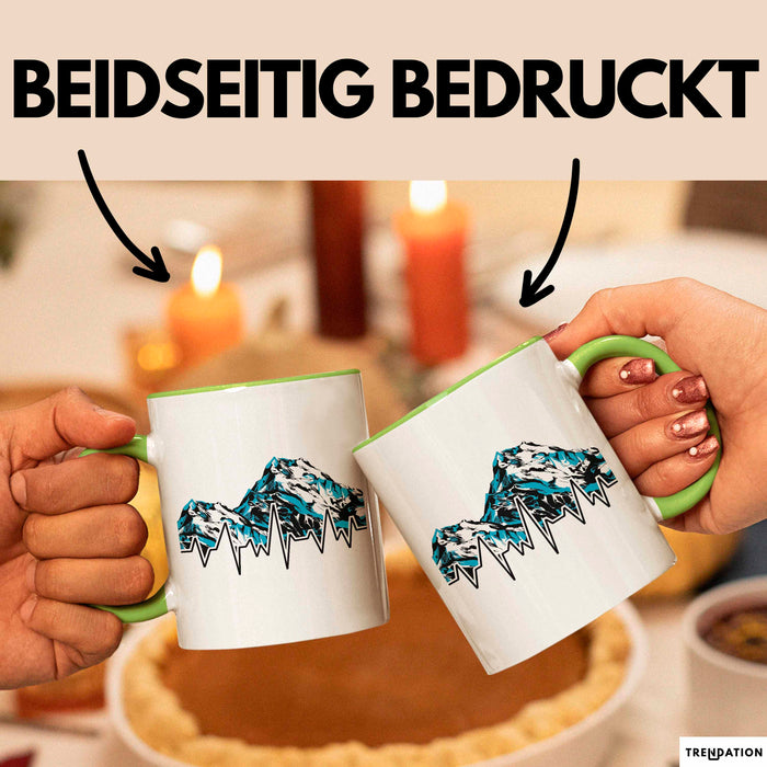 Ski Tasse Geschenk Grafik Skiberge Berge Becher Grün Trendation