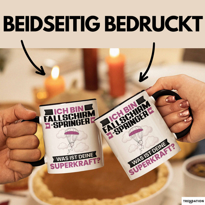 Fallschirmspringer Tasse Geschenk für Fallschirmspringer Geburtstag Lustiger Spruch Kaffee-Becher Was Ist Deine Superkraft Schwarz Trendation