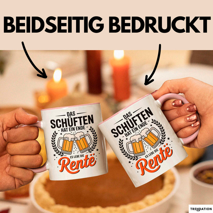 Rentner Pensionär Sarkasmus Tasse Geschenk Lustige Geschenkidee Spruch Das Schuften Hat Ein Ende Es Lebe Die Rente Rosa Trendation