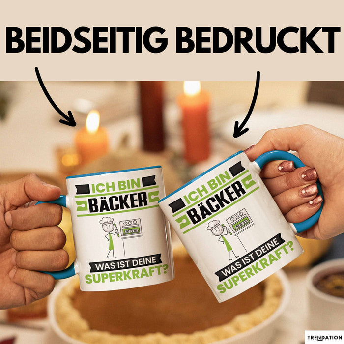 Bäcker Tasse Geschenk für Bäcker Geburtstag Lustiger Spruch Kaffee-Becher Was Ist Deine Superkraft Blau Trendation