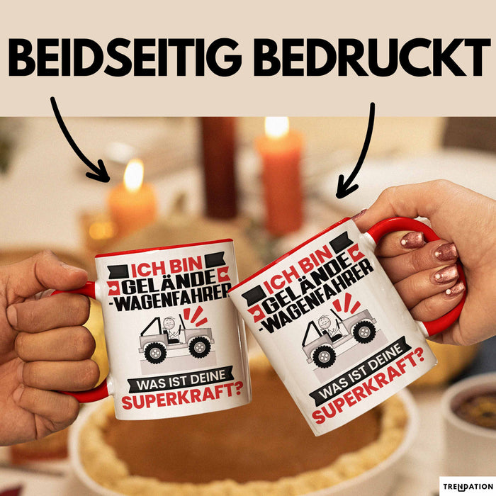 Geländewagenfahrer Tasse Geschenk für Geländewagenfahrer Geburtstag Lustiger Spruch Kaffee-Becher Was Ist Deine Superkraft Rot Trendation