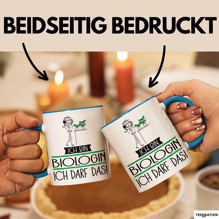 Geschenk für Biologin Tasse Lustige Geschenkidee Geburtstag Ich Bin Biologin Ich Darf Das Blau Trendation