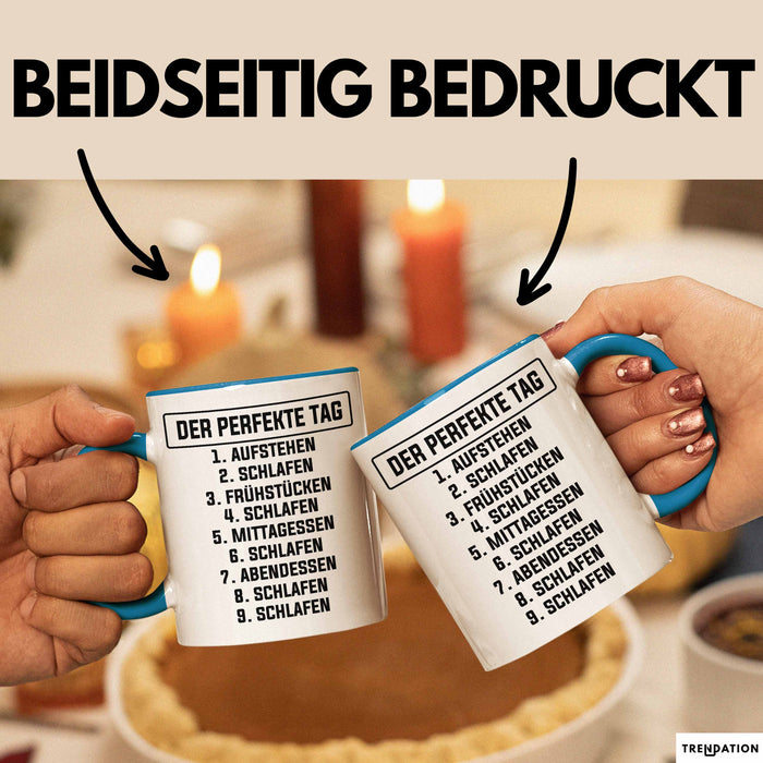 Schlafmütze Tasse Geschenk Der Perfekte Tag Geschenkidee Naps Mittagsschlaf Blau Trendation