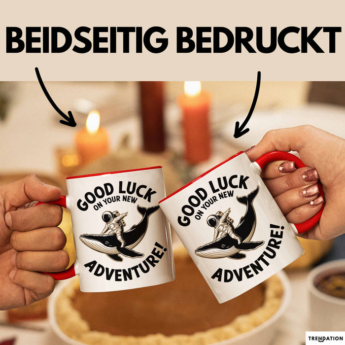 Büroarbeit Kollege Abschied Tasse Geschenk Lustige Geschenkidee Spruch Viel Glück Auf Deinem Neuen Abenteuer Rot Trendation