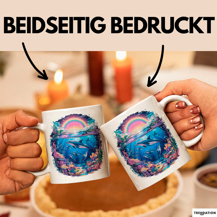 Delfin Tierliebhaber Tasse Geschenk Lustige Geschenkidee Spruch Regenbogendelfin Unterwasser Weiß Trendation