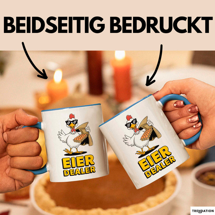 Huhn Tier Bauer Tasse Becher Geschenk Lustige Geschenkidee Spruch Eier Dealer Blau Trendation