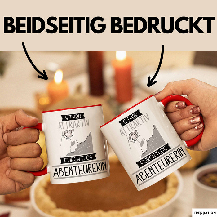 Abenteurerin Tasse Geschenk Becher Stark Attraktiv Furchtlos Abenteurerin Lustige Geschenkidee Rot Trendation