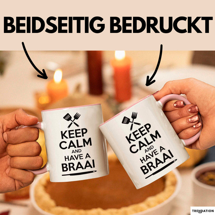 Südafrika Südafrikanisch Tasse Geschenk Lustige Geschenkidee Spruch Bleib Ruhig Und Genieße Ein Braai Rosa Trendation