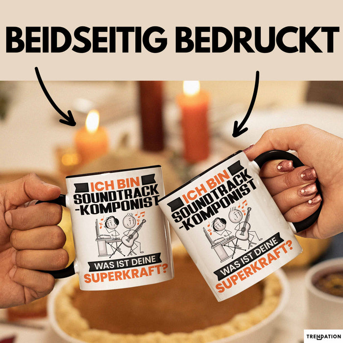 Soundtrack-Komponist Tasse Geschenk für Soundtrack-Komponist Geburtstag Lustiger Spruch Kaffee-Becher Was Ist Deine Superkraft Schwarz Trendation
