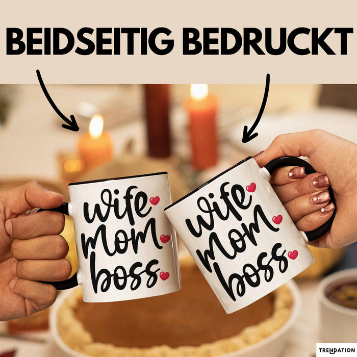 Tasse Wife Mom Boss Geschenkidee für Mütter und Ehefrauen Schwarz Trendation