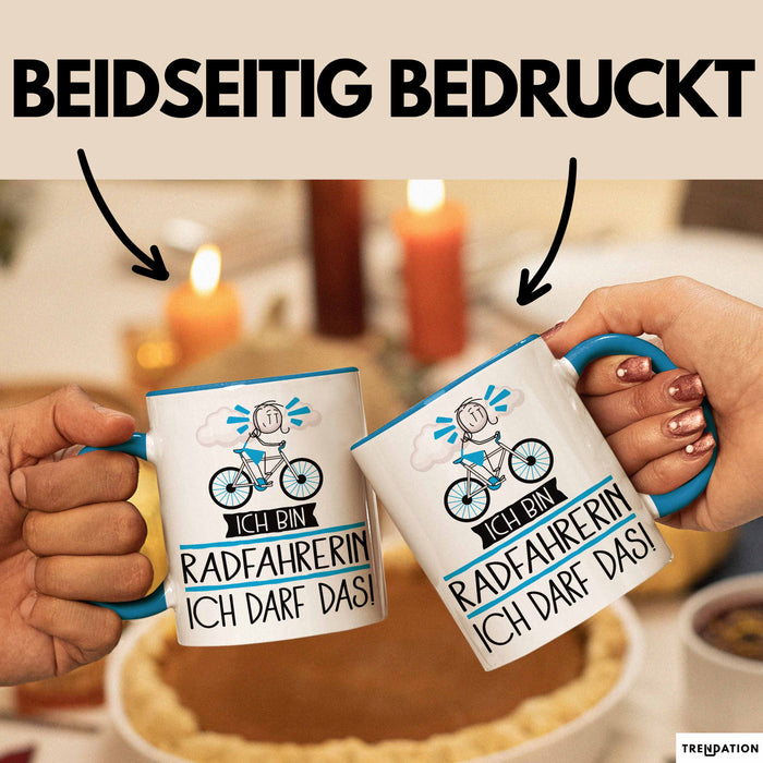 Geschenk für Radfahrerin Tasse Lustige Geschenkidee Geburtstag Ich Bin Radfahrerin Ich Darf Das Blau Trendation