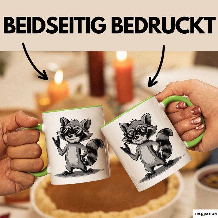 Waschbär Rockmusik Tasse Geschenk für Tiermusikliebhaber Grün Trendation