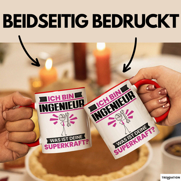 Ingenieur Tasse Geschenk für Ingenieur Geburtstag Lustiger Spruch Kaffee-Becher Was Ist Deine Superkraft Rot Trendation