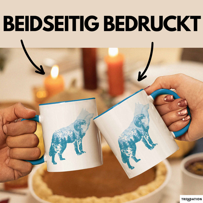 Wolf Tasse Geschenk Silhouette Landschaft Mond Geschenkidee Blau Trendation