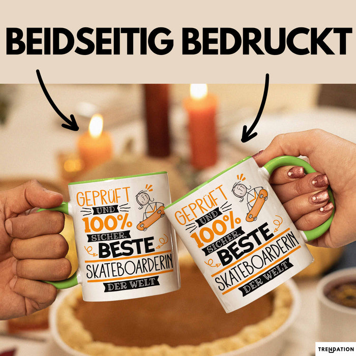 Beste Skateboarderin Der Welt Tasse Geschenk für Eine Skateboarderin Geprüft Und Sicher Geschenkidee Geburtstag Weihnachten Grün Trendation
