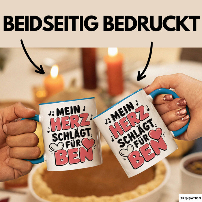 Romantische Liebe Tasse Geschenk Lustige Geschenkidee Spruch Mein Herz Schlägt Für Ben Blau Trendation