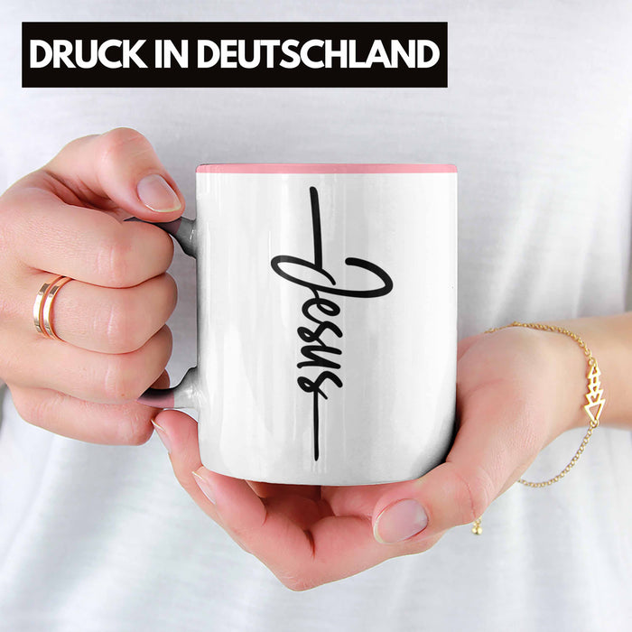 Jesus Christus Tasse Bibel Geschenk Kreuz Glauben Kirche Christliche Geschenkidee Rosa Trendation