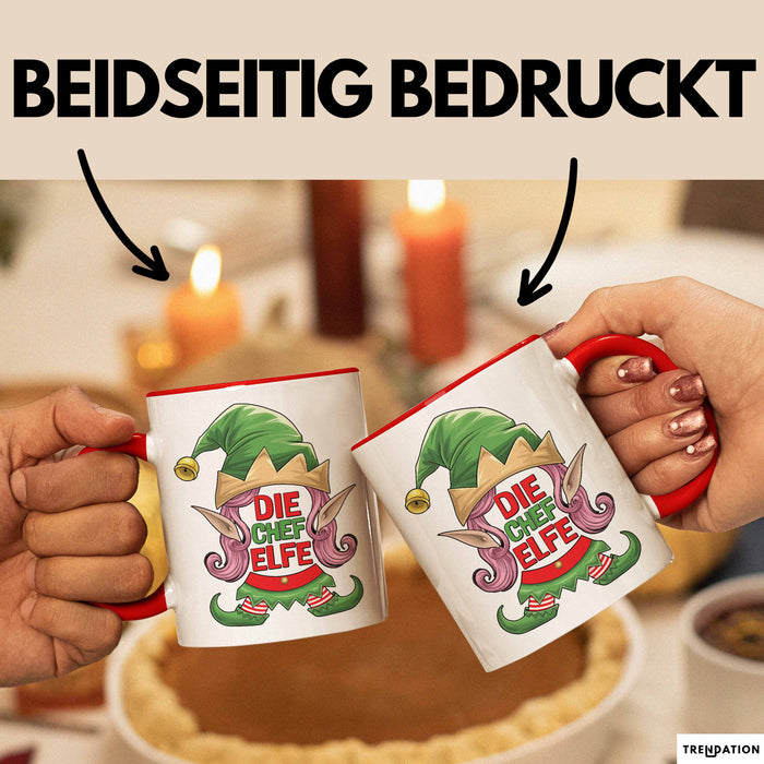 Chefin Tasse Geschenk Die Chef Elfe Geschenkidee Zu Weihnachten Für Chefin Kaffee-Becher Rot Trendation