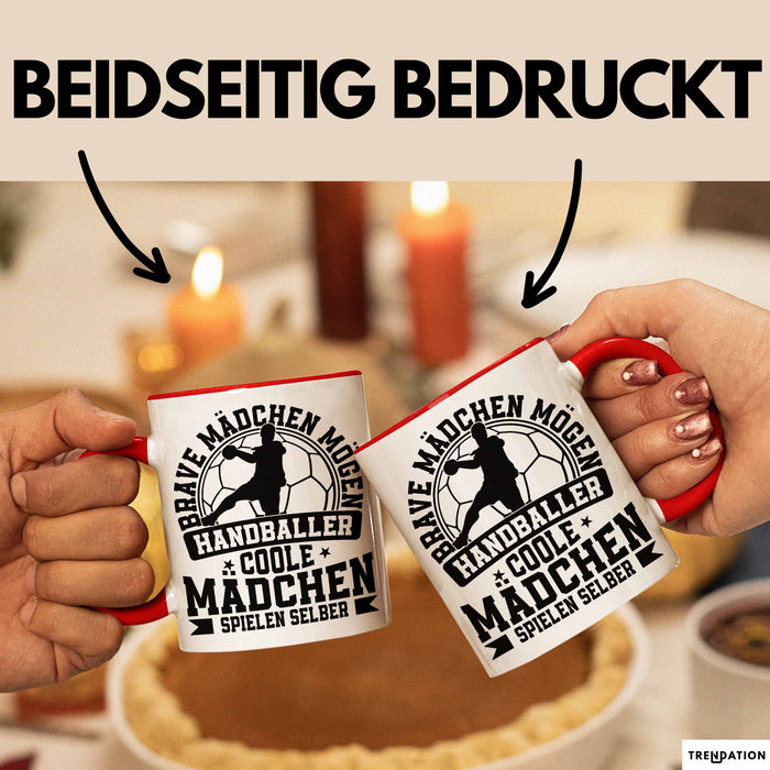Mädchen Handball-Spielerin Tasse Geschenk Spruch Echte Mädchen Spielen Handball Geschenkidee Frauen Brave Mädchen Mögen Handballer Rot Trendation