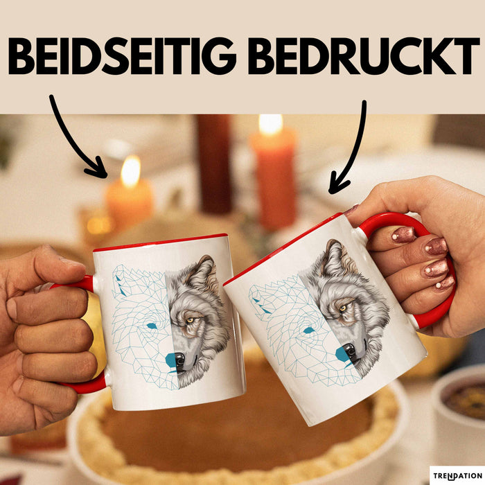 Wolf Tasse Geschenk Geometrisch Realistisch Geteilt Geschenkidee Rot Trendation
