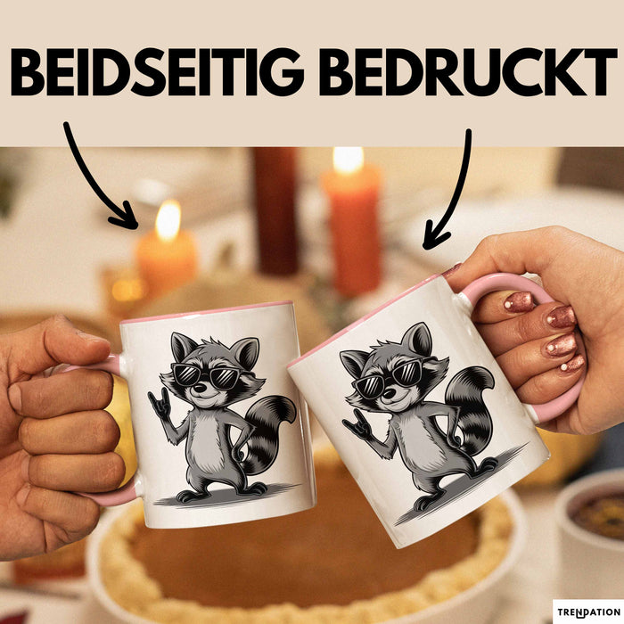 Waschbär Rockmusik Tasse Geschenk für Tiermusikliebhaber Rosa Trendation