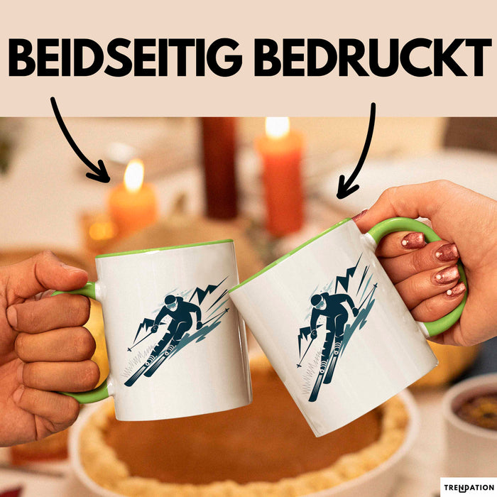Skifahrer Tasse Geschenkidee für Schneepisten Fans Grün Trendation