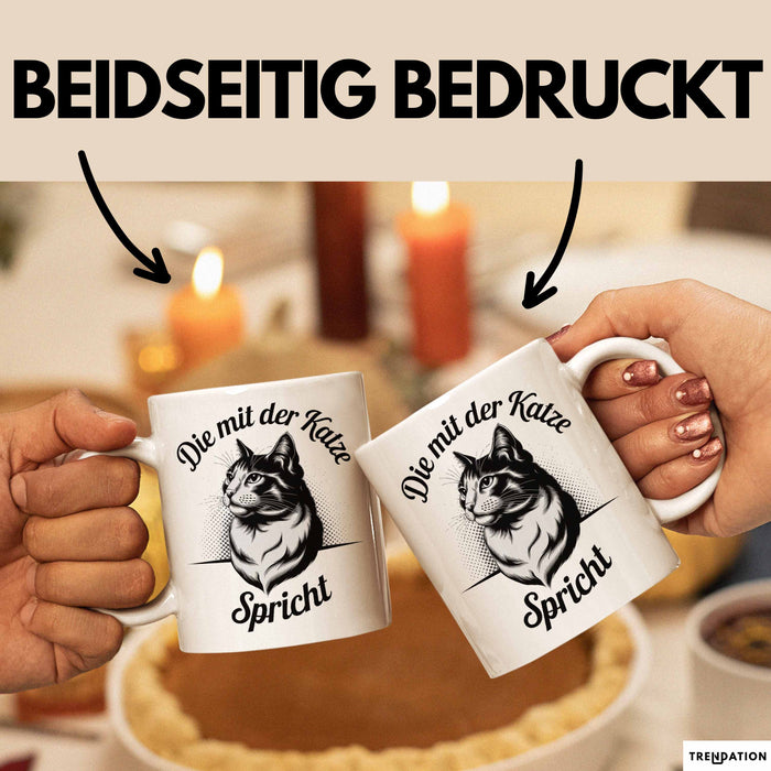 Katzenliebhaber Tasse Geschenk Spricht mit Katzen Katzenfan Weiß Trendation