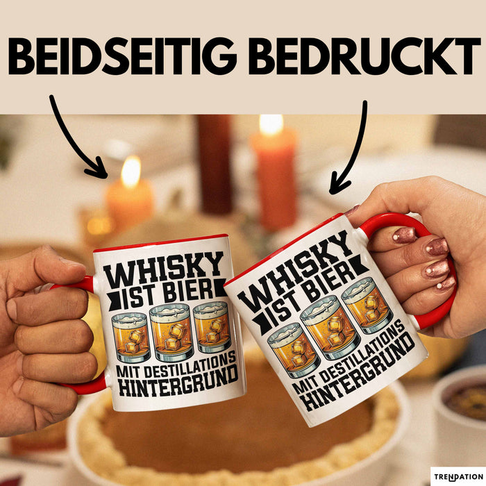 Whisky Liebhaber Tasse Geschenk Whisky Ist Bier Mit Destillations Hintergrund Rot Trendation
