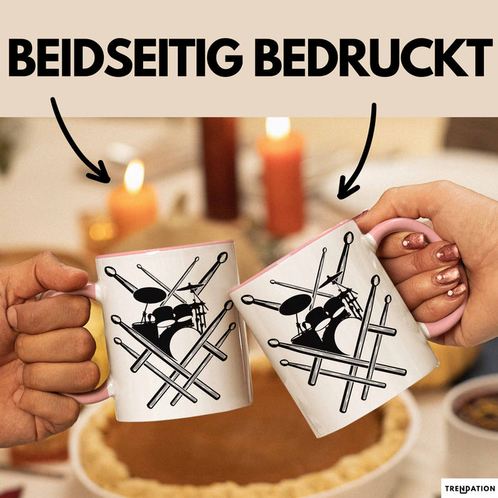 Drummer Schlagzeug-Spieler Geschenk Tasse Geschenkidee Kaffee-Becher Schlagzeuger Schlagzeug Stick Rosa Trendation