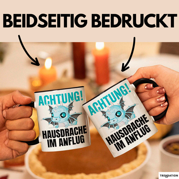 Hausdrache Im Anflug Tasse Geschenk Becher Schwarz Trendation