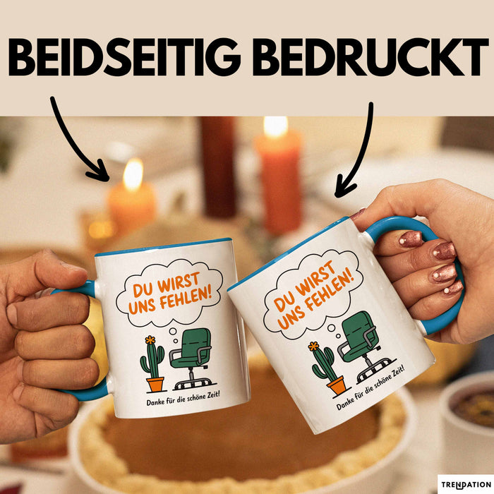 Büroarbeit Kollege Abschied Tasse Geschenk Lustige Geschenkidee Spruch Du Wirst Uns Fehlen Danke Für Die Schöne Zeit Blau Trendation