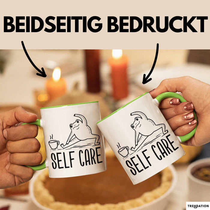 Frosch Tasse Geschenk Self Care Humor Geschenkidee Kaffee-Becher Grün Trendation