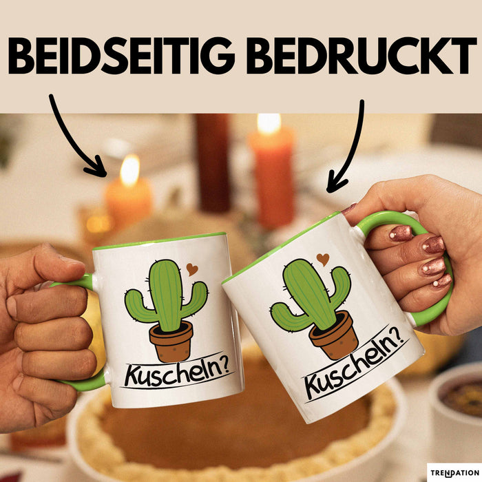 Kaktus Tasse Geschenk Kuscheln Sarkasmus Humor Geschenkidee Kaffee-Becher Kaktus-Liebhaber Grün Trendation