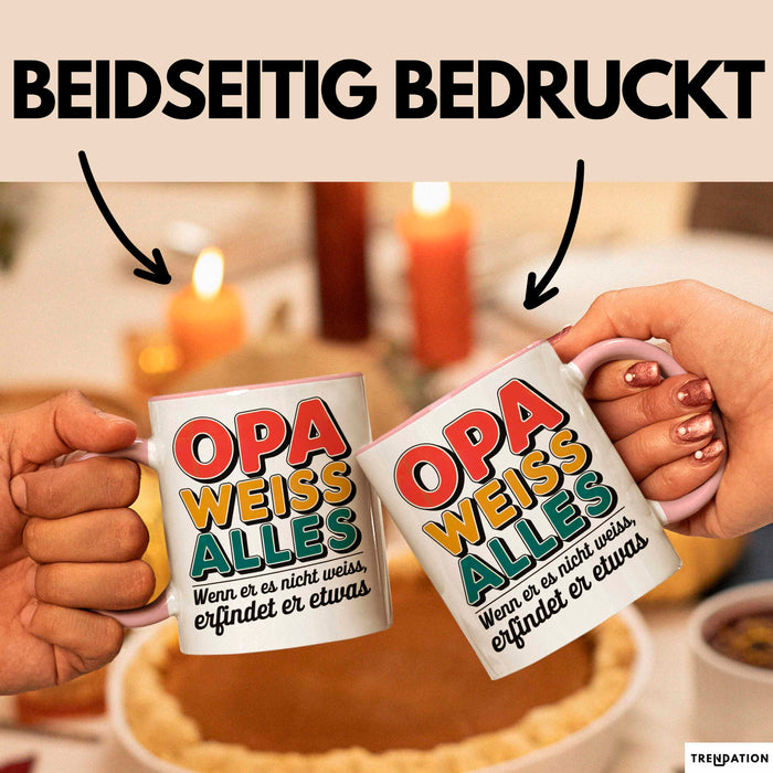 Opa Großvater Tasse Becher Geschenk Lustige Geschenkidee Spruch Opa Weiss Alles Rosa Trendation