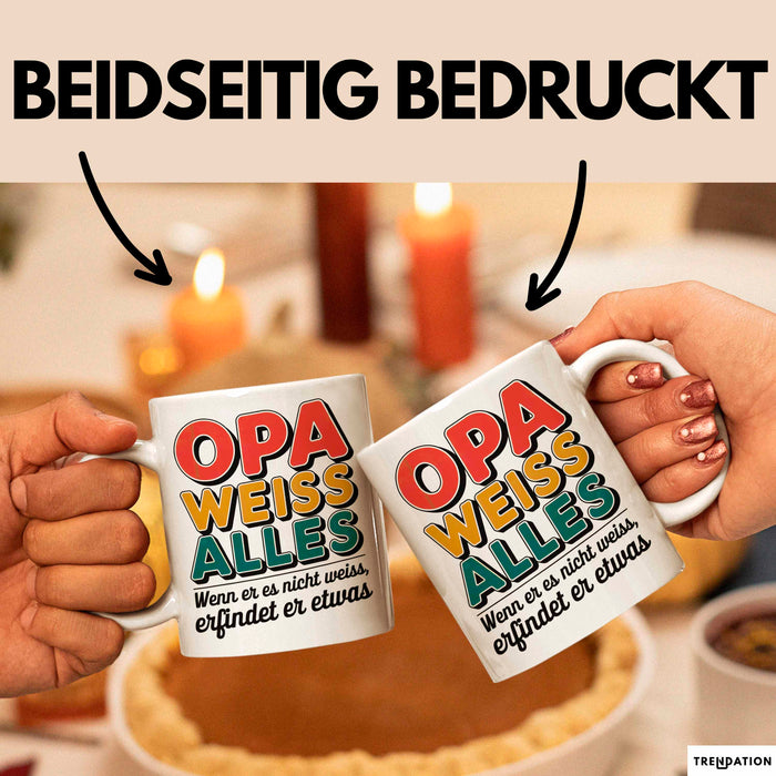 Opa Großvater Tasse Becher Geschenk Lustige Geschenkidee Spruch Opa Weiss Alles Weiß Trendation