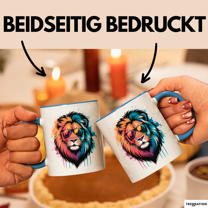Löwe Mit Sonnenbrille Tasse Geschenk Lustige Geschenkidee Spruch Blau Trendation