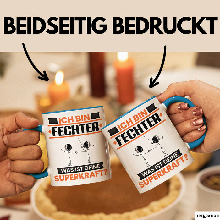 Fechter Tasse Geschenk für Fechter Geburtstag Lustiger Spruch Kaffee-Becher Was Ist Deine Superkraft Blau Trendation