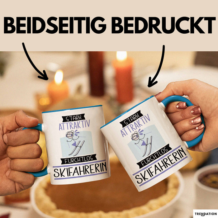 Skifahrerin Tasse Geschenk Becher Stark Attraktiv Furchtlos Skifahrerin Lustige Geschenkidee Blau Trendation