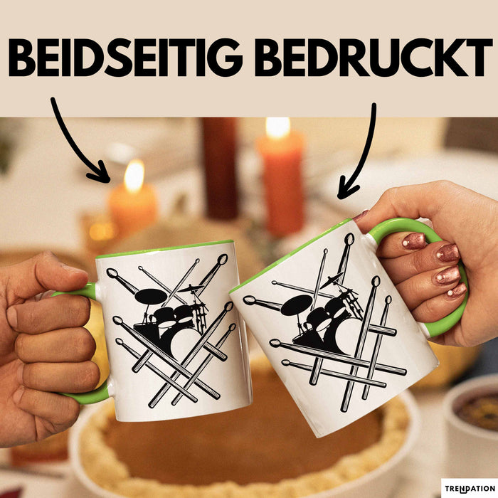 Drummer Schlagzeug-Spieler Geschenk Tasse Geschenkidee Kaffee-Becher Schlagzeuger Schlagzeug Stick Grün Trendation