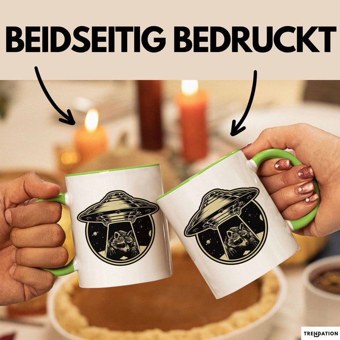 Waschbär Geschenk Tasse Ufo Alien Waschbär-Liebhaber Geschenkdidee Grün Trendation