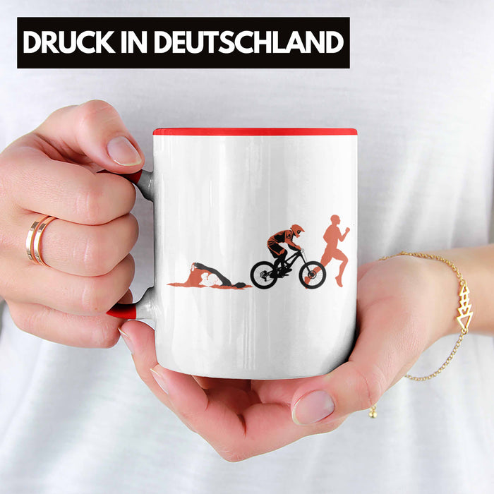 Triathlon Swim Bike Run Triathlet Tasse Geschenk Schwimmen Fahrrad Rennen Rot Trendation