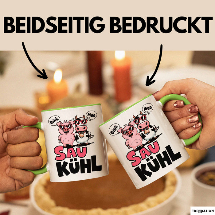 Schweinebauer Schweine Kuh Tier Tasse Geschenk Lustige Geschenkidee Spruch Sau Kuhl Grün Trendation