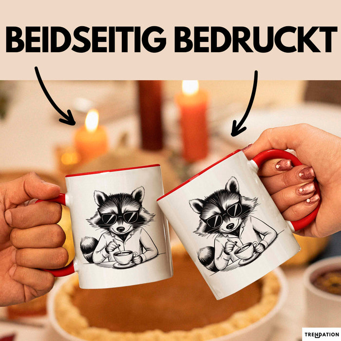 Waschbär Tierliebhaber Kaffee Tasse Geschenk Lustige Geschenkidee Spruch Rot Trendation