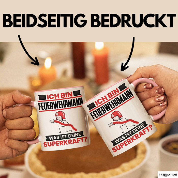 Feuerwehrmann Tasse Geschenk für Feuerwehrmann Geburtstag Lustiger Spruch Kaffee-Becher Was Ist Deine Superkraft Rosa Trendation
