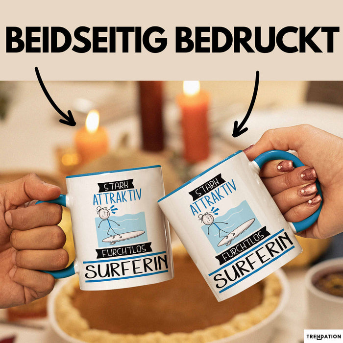 Surferin Tasse Geschenk Becher Stark Attraktiv Furchtlos Surferin Lustige Geschenkidee Blau Trendation